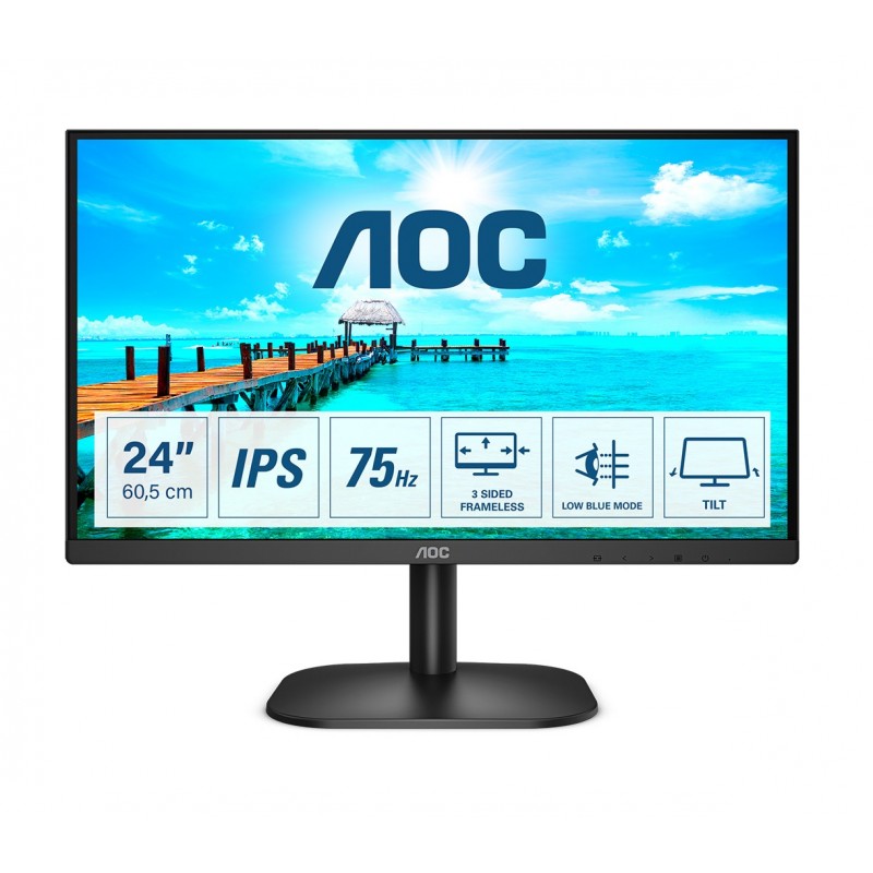 Comprar MONITOR AOC 24B2XH | 23.8" 1920 x 1080 FHD 75HZ | 4MS | PRETO